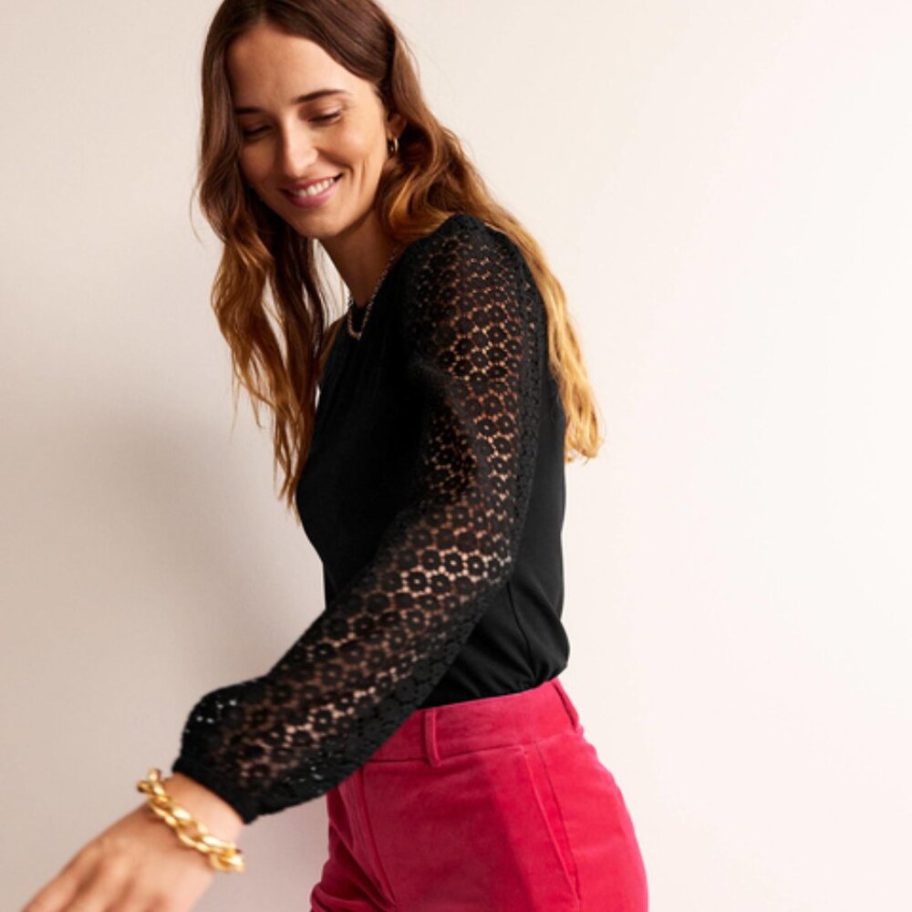 Boden High Neck Lace Sleeve Top, Size 10